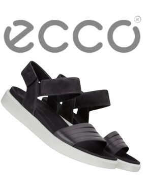 Ecco Black Flowt Leather Velcro Strap Sandals (EU41/US 10)